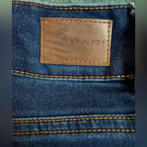 Tahari•Dark Blue Comfort Luxe Double Button Skinny Stretch Denim - Picture 5 of 9